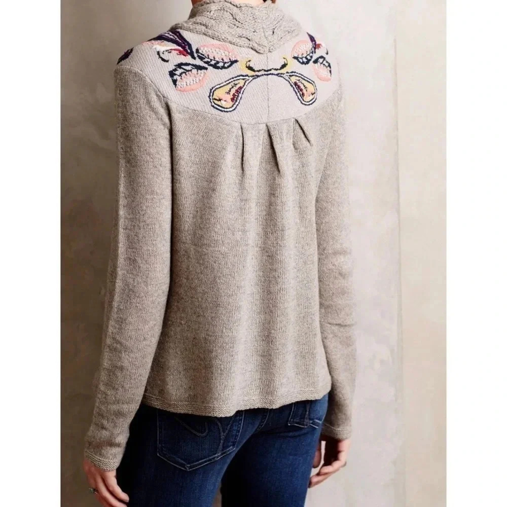 Sleeping On Snow Anthropologie Folklore Embroidered Fringe Hem Cardigan - Picture 2 of 11